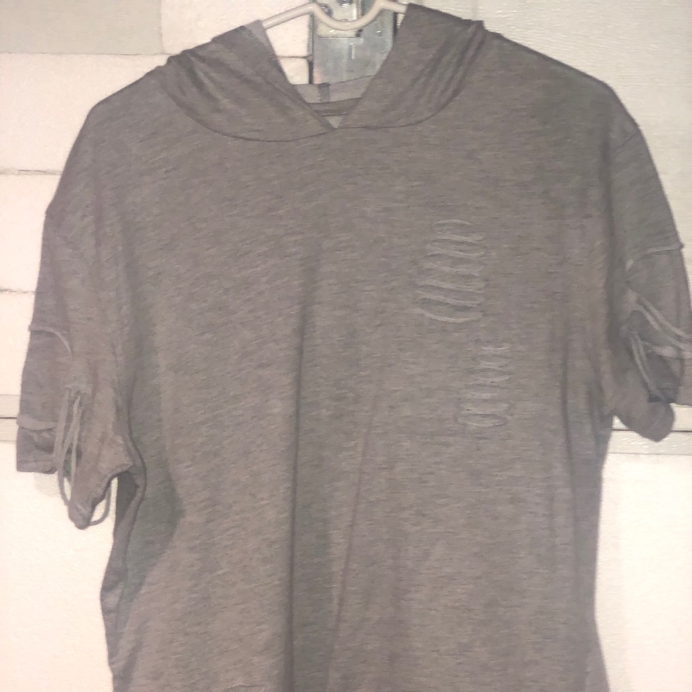 Men’s Grey Carbon Short Ripped Sleeve Hoodie